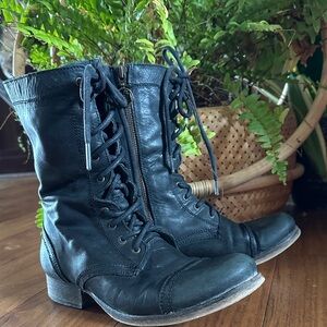 Jeffrey Campbell Black Leather Combat Boots